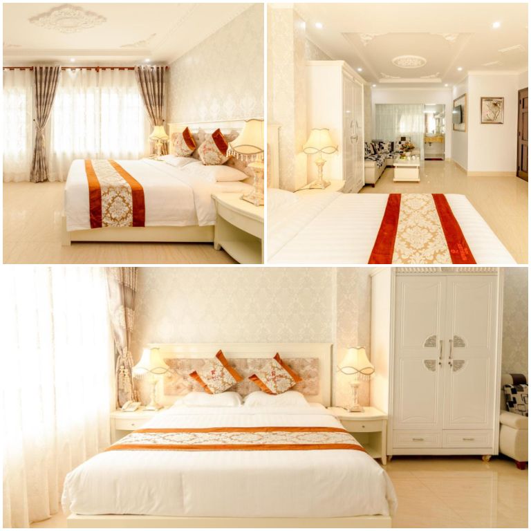 Phòng ngủ được thiết kế theo phong cách cổ điển với gam màu be chủ đạo. (Nguồn: Booking.com) 