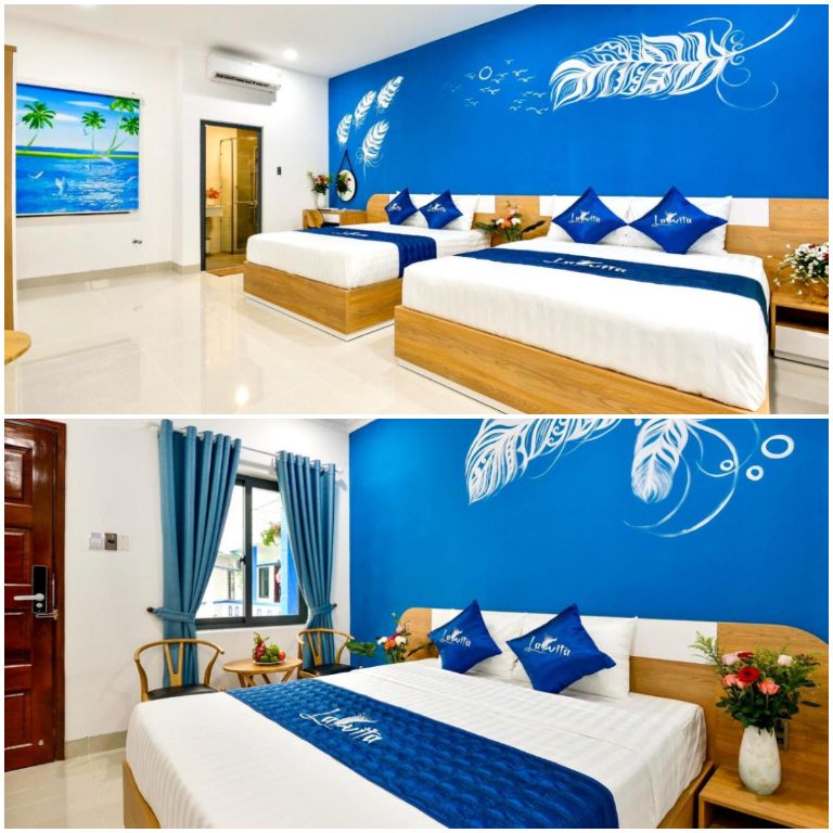 Phòng ngủ được lấy cảm hứng thiết kế từ đại dương. (Nguồn: Booking.com) 