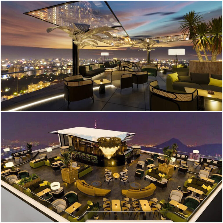 Quán bar Nyx Lounge nằm trên tầng thượng với tầm nhìn siêu mê ly.