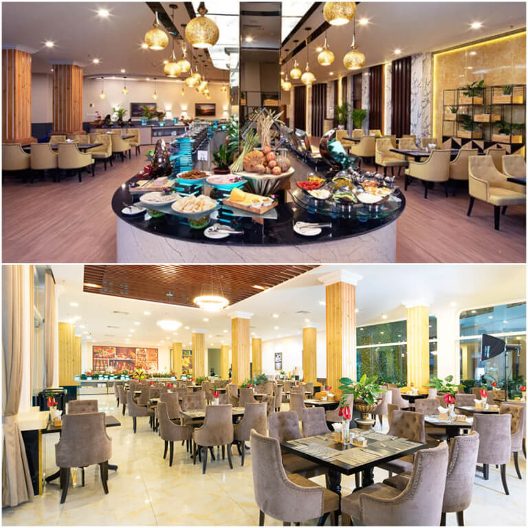 Không gian nhà hàng sang trọng với ẩm thực Mỹ, Campuchia và Quảng Đông.
