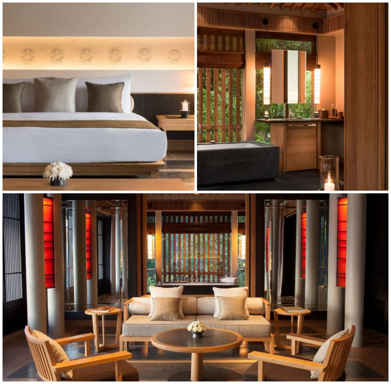 Moutain/Ocean Pool Villa đem đến không gian sinh hoạt ấm cúng với nội thất gỗ cao cấp và hệ thống đèn ánh sáng vàng. (Nguồn: Internet)
