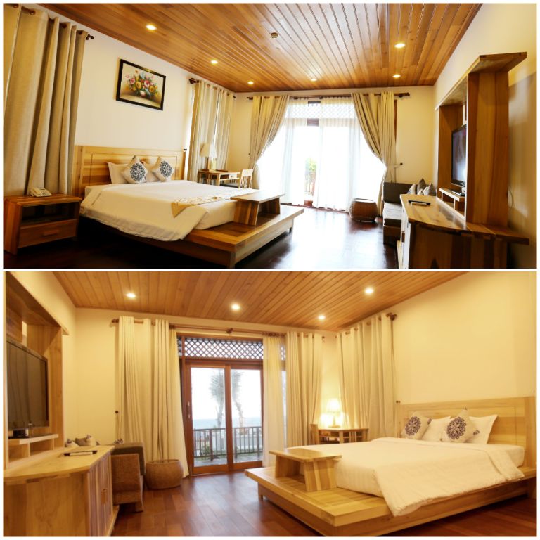 Hạng căn hộ tiêu chuẩn (Standard Villa) sở hữu không gian phòng ngủ có thiết kế mở cực thoáng, trải gỗ hoàn toàn tông nâu trầm cực sang trọng (nguồn: agoda.com)
