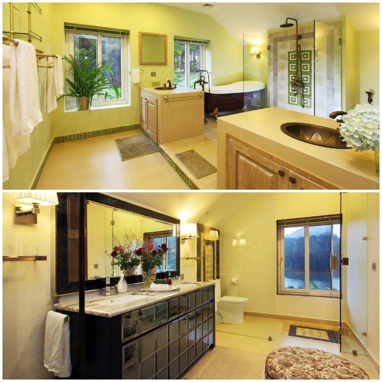 Nhà vệ sinh riêng rộng rãi và được lắp đặt sẵn bồn rửa mặt đôi, bồn tắm nằm sang chảnh và buồng tắm đứng. (Nguồn: Internet)