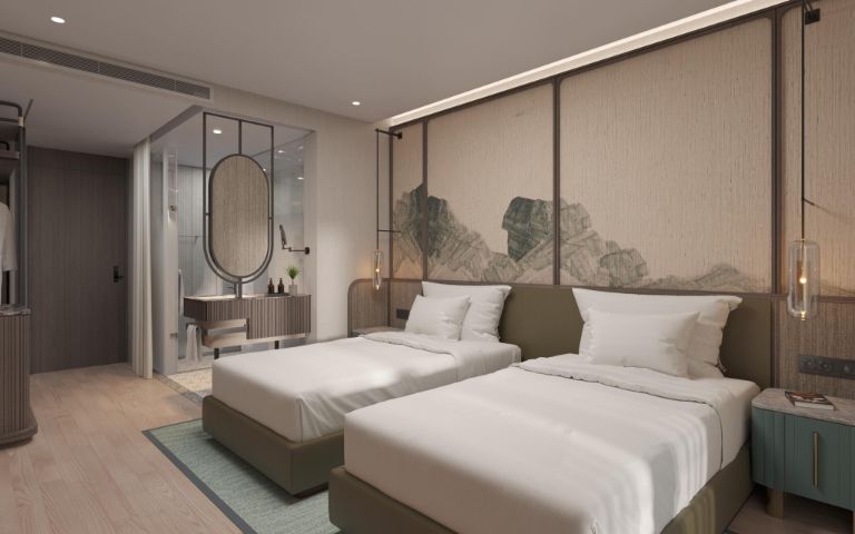 Trang trí nội thất trong phòng mang phong cách đơn giản nhưng tinh tế, với những tông màu trung tính, hài hòa.