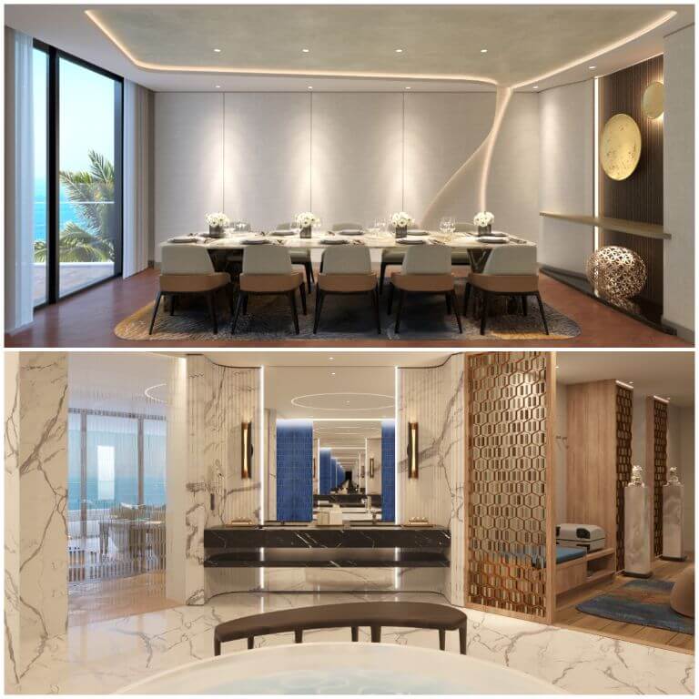 Phòng ăn và phòng tắm được thiết kế theo tone màu trắng be chủ đạo, tạo cảm giác sạch sẽ. (Nguồn: dreamdragonresort)
