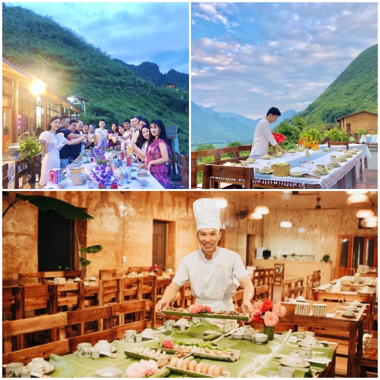 Nhà hàng H'Mong Village có không gian ăn ngoài trời view thung lũng và ruộng bậc thang. (nguồn: booking.com)