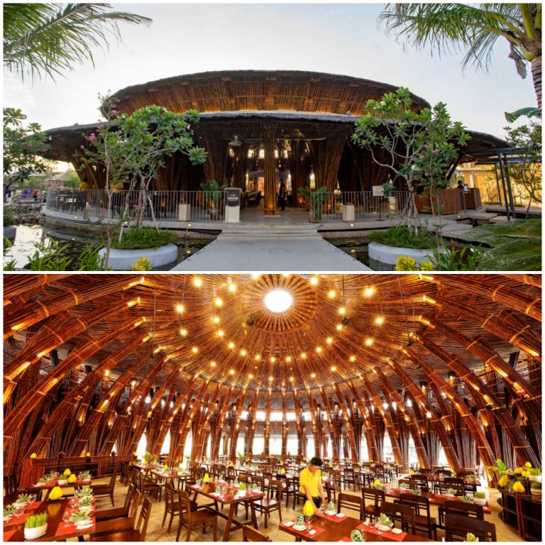 Nhà hàng Nón Lá được xây dựng từ hàng ngàn cây tre với dạng vòm vô cùng độc đáo (nguồn: booking.com)
