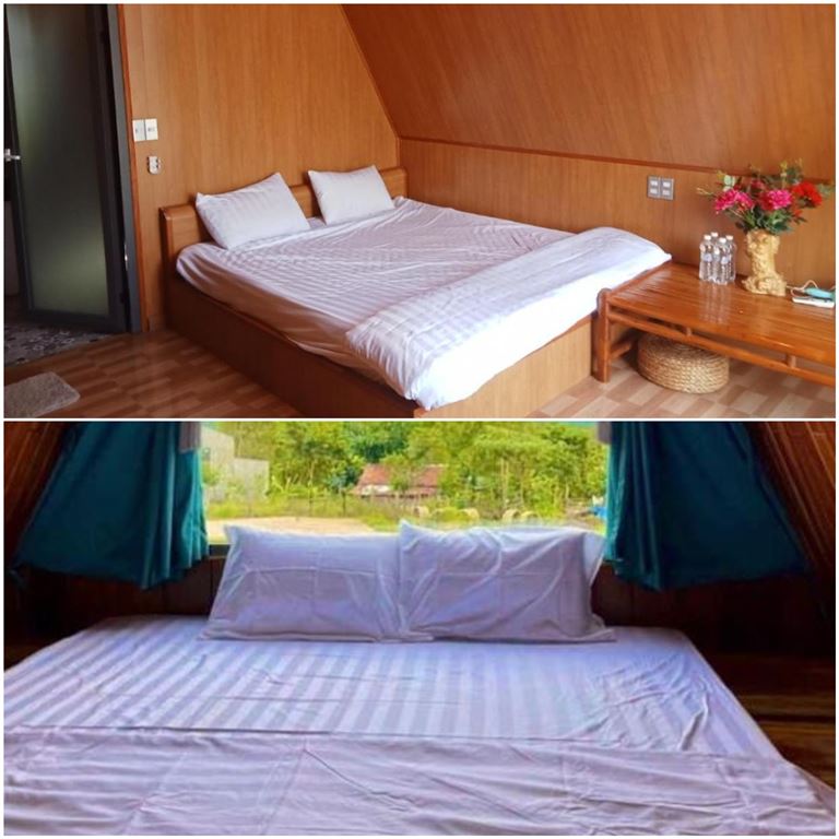 Không gian phòng ngủ ấm cúng, bố trí từ 2 - 4 giường đôi cho tối đa 8 vị khách nghỉ ngơi. 