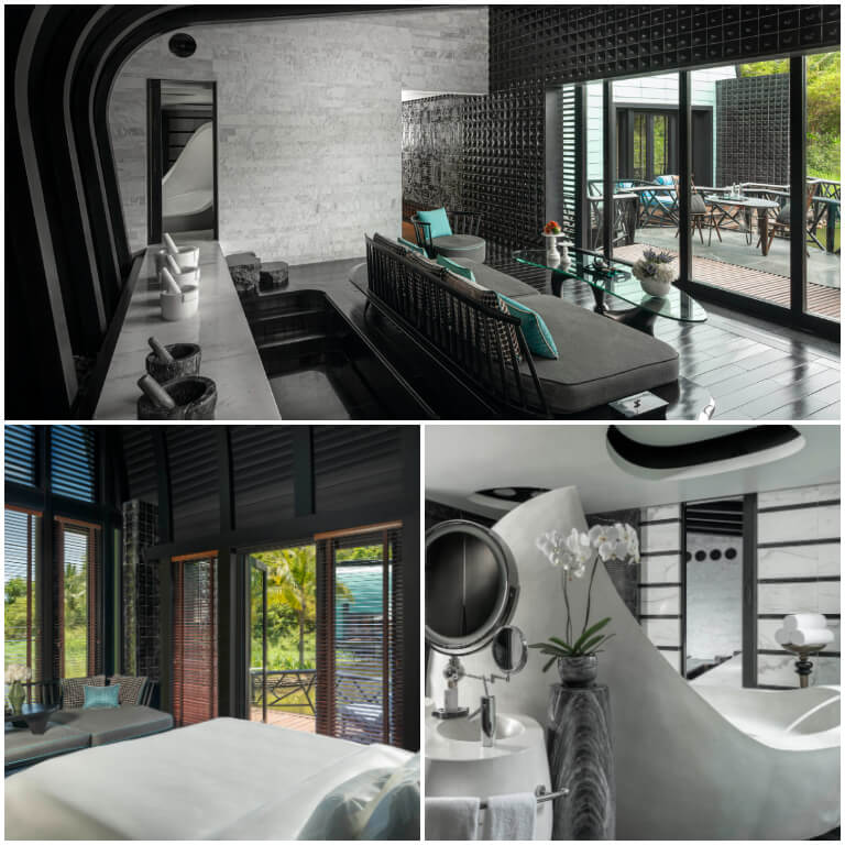 Không gian của Biệt Thự Một Phòng Ngủ Spa Lagoon có thiết kế rộng mở với thiên nhiên và sự dụng gam màu trắng, đen làm chủ đạo. 