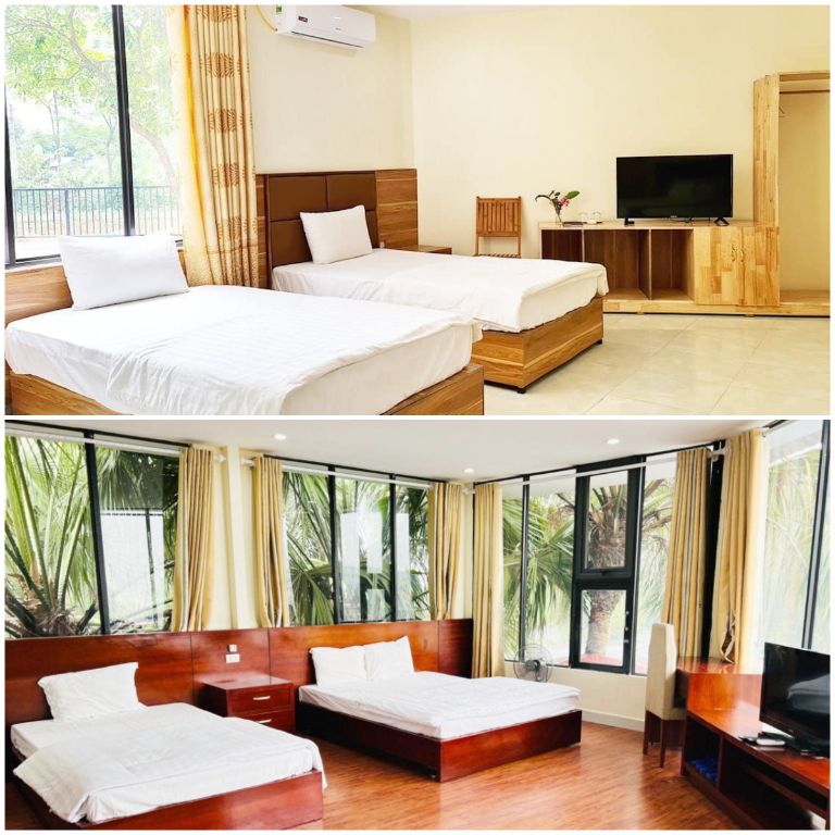 Tre Nguồn Resort Phú Thọ mang đến hệ thống phòng nghỉ hiện đại, thiết kế mở với nhiều khung cửa sổ lớn liền trần (nguồn: booking.com)