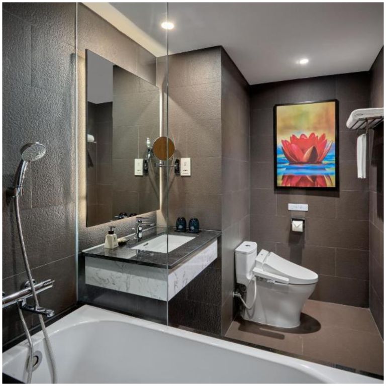 Hạng phòng Fuji Premier có không gian phòng tắm khép kín thiết kế tối giản theo kiểu người Nhật (nguồn: booking.com)
