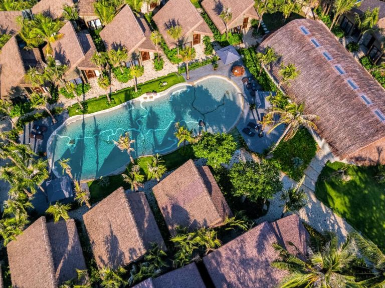 Khách sạn M Village Phu Quoc gây ấn tượng với những khu nhà bungalow nằm giữa khu vườn nhiệt đới xanh cùng bể bơi nhiệt đới (nguồn: booking.com)