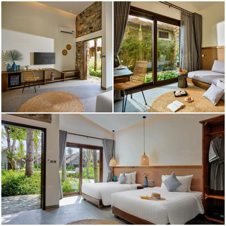 Hệ thống phòng ốc tại Khách sạn M Village Phu Quoc được nhiều du khách yêu thích bởi lối thiết kế mở giúp tối ưu ánh nắng tự nhiên vào trong phòng (nguồn: booking.com)
