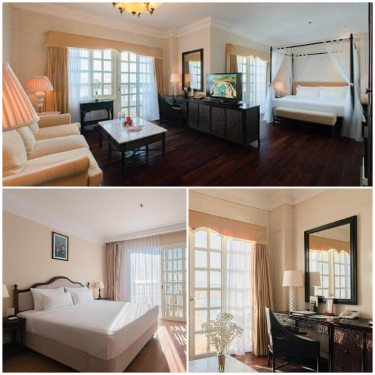 Các căn phòng tại khách sạn Sunrise Nha Trang mang phong cách cổ điển xen lẫn với các thiết kế hiện đại; phòng sử dụng tone màu trắng làm chủ đạo và được thiết kế không gian mở rộng rãi. 