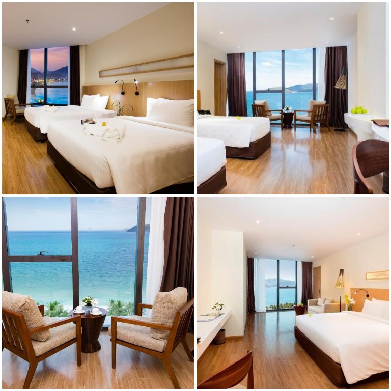 Khách Sạn Starcity Nha Trang sở hữu các căn phòng và căn hộ diện tích từ 27m2-60m2 với cửa kính lớn nhìn 180 độ ra đại dương. 