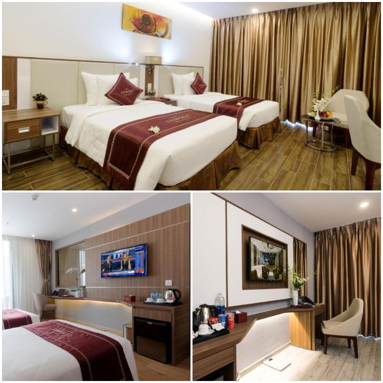 Lemore Hotel Nha Trang sở hữu 2 hạng phòng chính hướng biển và thành phố đều mang lối thiết kế trầm ấm kết hợp với hoa và cây xanh. 