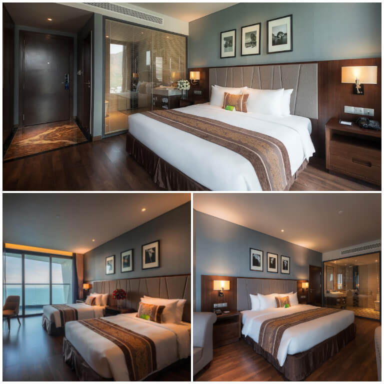 Các phòng tại khách sạn Boton Blue Hotel & Spa được thiết kế tối giản và tinh tế và được bố trí rất nhiều các cửa sổ to để du khách dễ dàng ngắm cảnh ngay trong phòng. 