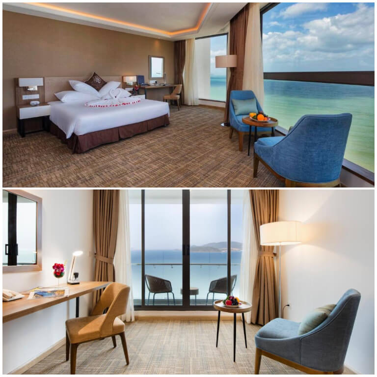 Các căn phòng tại Asteria Comodo Nha Trang Hotel có diện tích từ 30 mét vuông cho đến 85 mét vuông và có view nhìn thẳng ra thành phố hoặc bãi biển Nha Trang. 