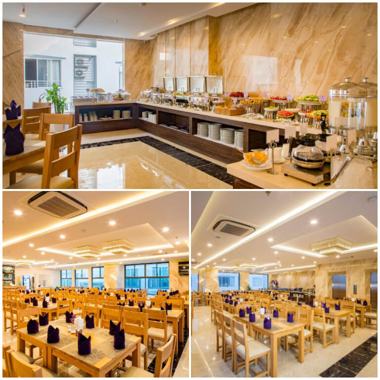 Nhà hàng tại khách sạn Balcony Nha Trang có sức chứa lớn, phục vụ đa dạng các món ăn đủ vị Á Âu, phù hợp từ các bữa ăn gia đình thân mật cho đến các buổi tiệc liên hoan, gala. 
