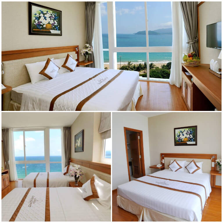 Các căn phòng tại khách sạn Dendro sở hữu view nhìn ra biển xịn xò, nổi bật là chiếc giường kingsize rộng lớn hoặc 2 giường đơn tiêu chuẩn.
