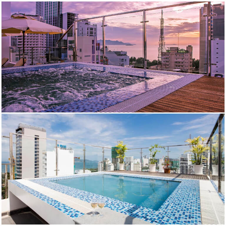Bể bơi nằm trên tầng thượng của khách sạn, được tích hợp thêm với bể sục jacuzzi để du khách có thể thư giãn một cách tốt nhất.