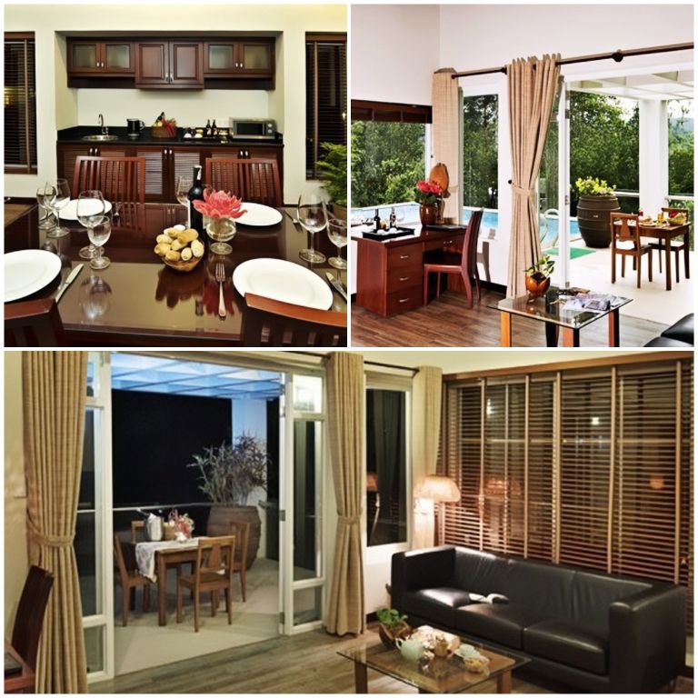Pool Villa Suite sở hữu một bàn uống trà và ghế tắm nắng cạnh bể bơi. 