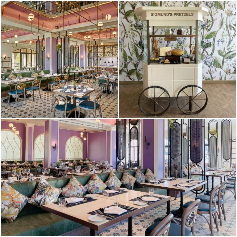 Không gian nhà hàng Deux Amants được thiết kế ấn tượng, sáng tạo với những gam màu nổi bật kết hợp với nhau. (Nguồn: Internet)