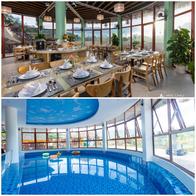 Mộc Châu Eco Garden Resort gây ấn tượng du khách bởi hệ thống dịch vụ và tiện ích đa dạng, nổi bật là một số các dịch vụ như nhà hàng sang trọng, bể bơi bốn mùa, phòng xông hơi,...