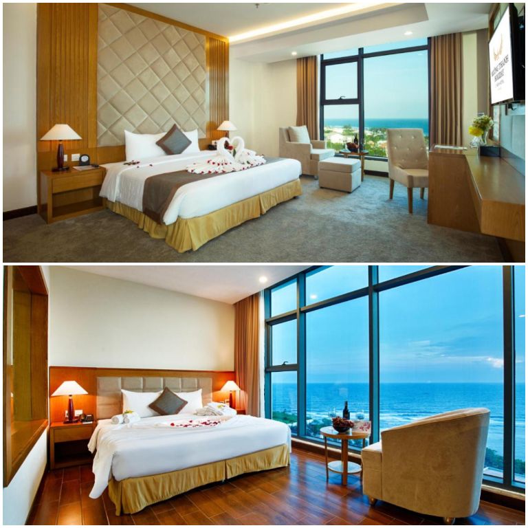 Từ trong phòng, du khách có thể tận hưởng vẻ đẹp toàn cảnh của biển cả bao la thông qua khung cửa kính. (nguồn: booking.com)