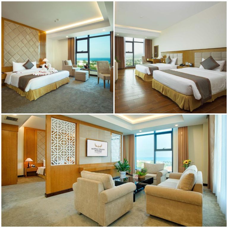 Phòng nghỉ có thiết kế hiện đại, sang trọng, phóng tầm nhìn ra bãi biển trong xanh, thơ mộng của đảo Lý Sơn. (nguồn: booking.com)