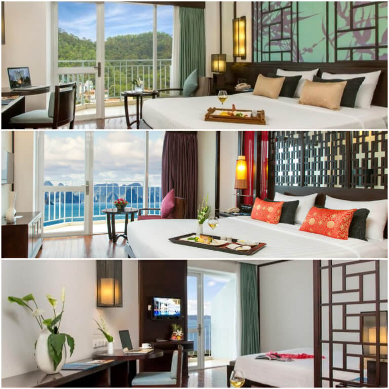 Hệ thống phòng ngủ đa dạng tại Novotel Hạ Long Hotel theo thứ tự hướng núi, hướng biển, hướng núi và hướng biển