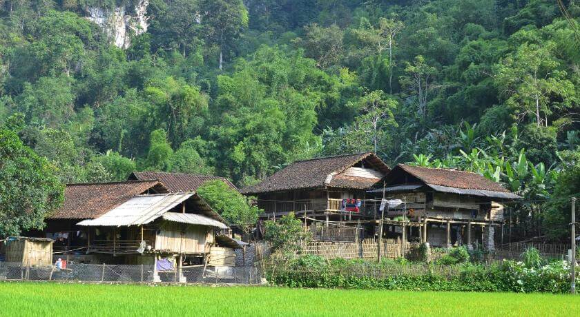 Ba Bể Lake View Homestay này mang thiết kế nhà sàn với những mái nhà được lợp ngói âm dương đặc trưng của người vùng cao.