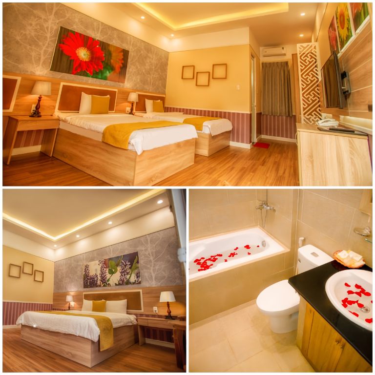 Sao vàng Hotel &amp; Resort với hệ thống phòng ốc thiết kế hiện đại, tông màu trầm ấm.
