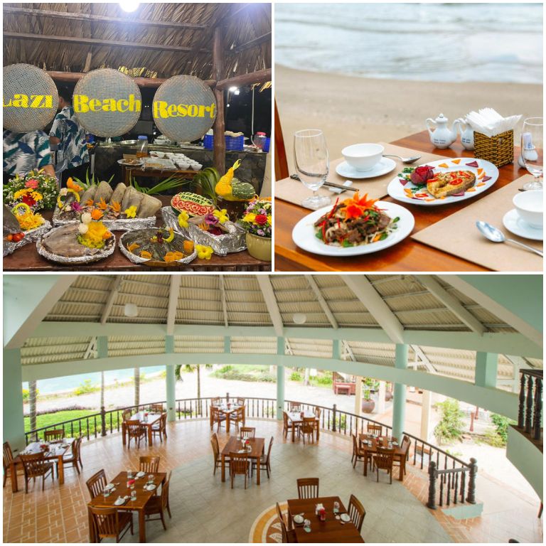 Lazi Beach Resort sở hữu nhà hàng thiết kế theo hình nón lá Việt Nam với sưc chứa 250 khách.