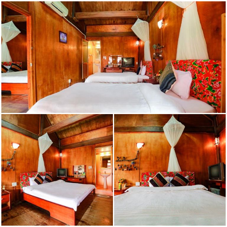 Với sự sử dụng vật liệu tự nhiên như gỗ, tre và nứa, phòng nghỉ mang đến cảm giác gần gũi với thiên nhiên và hòa mình vào không gian xanh mát của đảo Cát Bà.