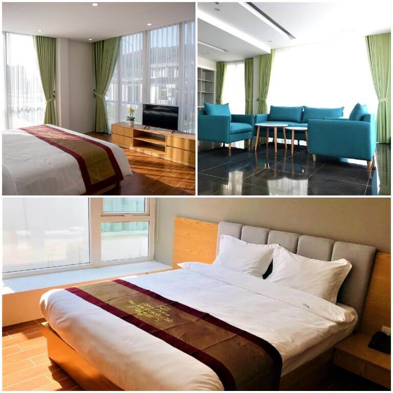 Phòng ngủ ngập tràn ánh sáng tự nhiên có thiết kế trẻ trung, năng động với tone màu pastel nhẹ nhàng. (Nguồn: Booking.com)