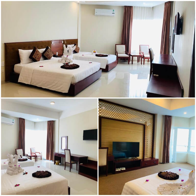 Các căn phòng tại Duy Tân Resort Quảng Bình có thiết kế hiện đại, tinh tế và được thiết kế với view nhìn ra thành phố, biển hoặc đồi núi.