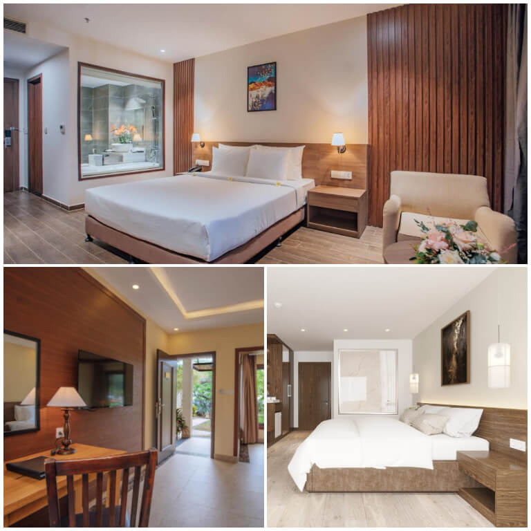 Phòng tại Celina Peninsula Resort được trang bị giường kingsize rộng rãi, êm ái và đầy đủ các tiện ích cơ bản để phục vụ du khách. 