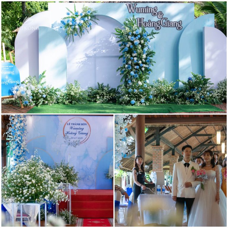 Sảnh tiệc tại Mekong Long Thành Resort được thiết kế tinh tế và sang trọng, là nơi lý tưởng để tổ chức các sự kiện và tiệc cưới đặc biệt.