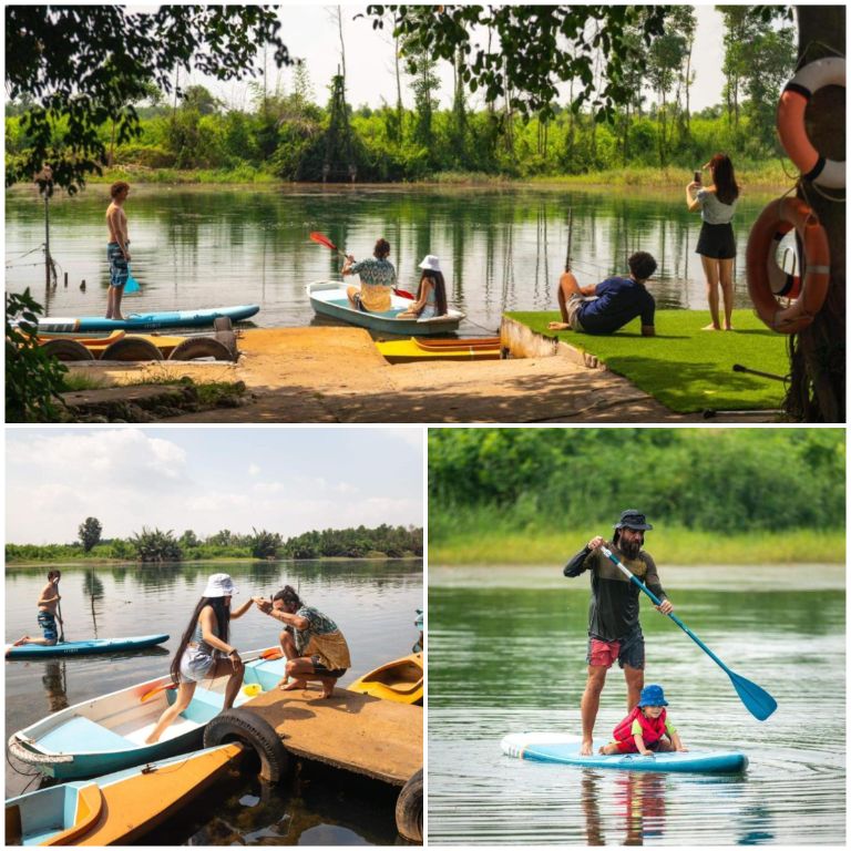 Tiện ích chèo thuyền kayak trên sông luôn có nhân viên chuyên nghiệp theo dõi và sẵn sàng hỗ trợ khách hàng. 
