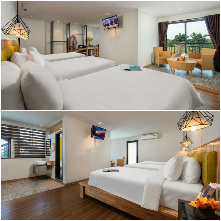Một số phòng của resort có thiết kế hiện đại với màu trắng chủ đạo. (nguồn: Booking.com).