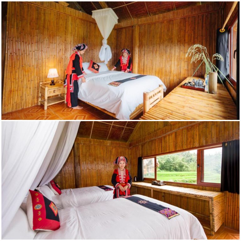 Hoang Su Phi Lodge xây dựng hệ thống phòng nghỉ từ gỗ cao cấp, sơn bóng, nội thất hiện đại (nguồn: booking.com)