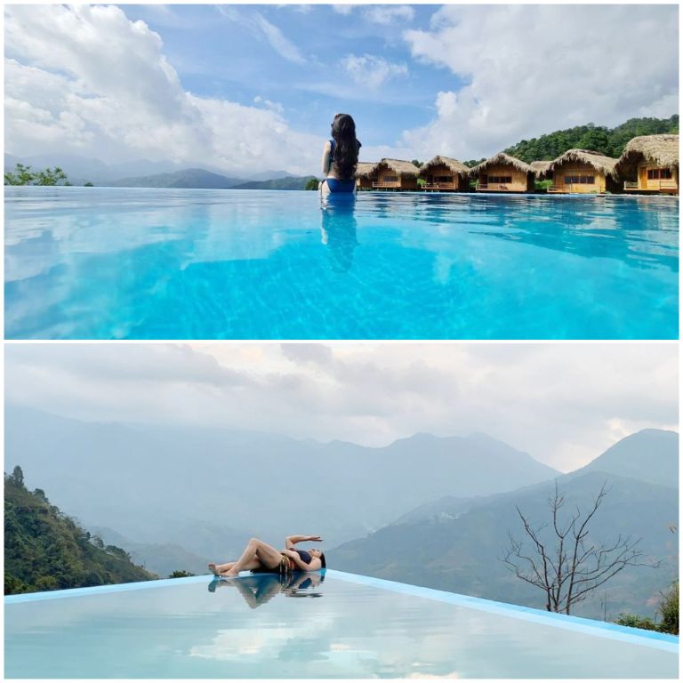 Hoang Su Phi Lodge còn sở hữu bể bơi vô cực rộng hướng trọn view núi đồi (nguồn: booking.com)