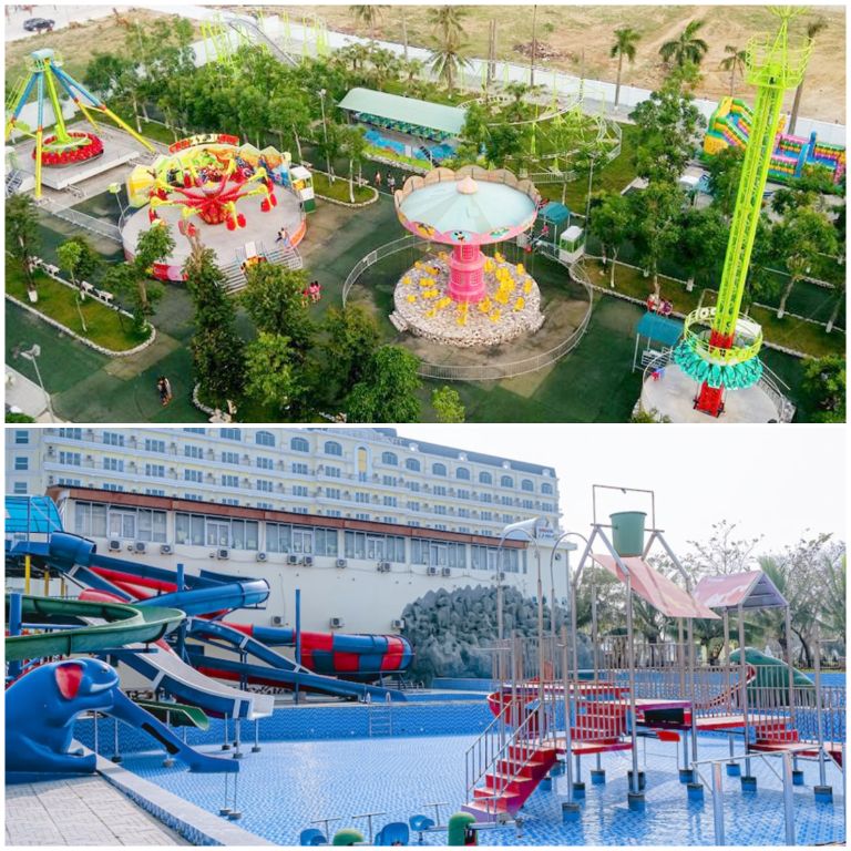 Resort Paracel Hải Tiến sở hữu hẳn một công viên giải trí nằm ngay trong khuôn viên với hàng loạt trò chơi cảm giác mạnh và cầu trượt nước thú vị (nguồn: booking.com)