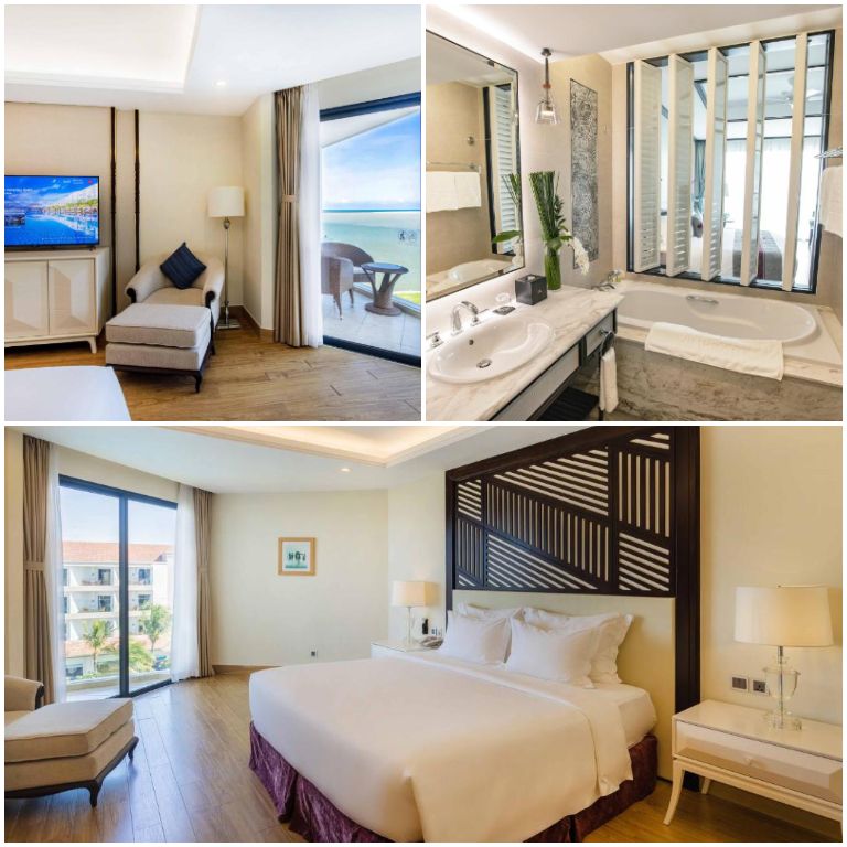 Các loại phòng khách sạn và biệt thự đều được trang bị các tiện nghi hiện đại gồm điều hòa nhiệt độ, TV truyền hình cáp, quạt trần, minibar, kết nối wifi & internet
