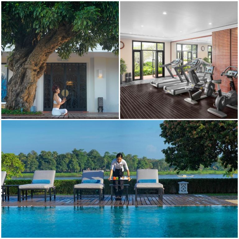 Không gian nghỉ dưỡng tại Azerai La Residence, Hue thực sự là một thiên đàng riêng, với bể bơi vô cực tạo ra cảm giác như đang ngâm mình giữa dòng sông Hương thơ mộng