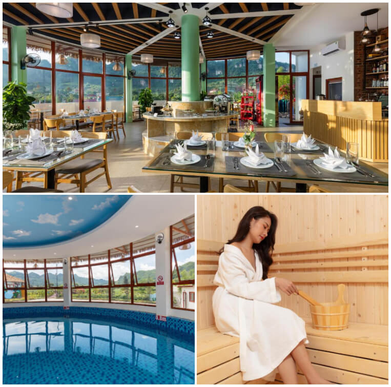 Mộc Châu Eco Garden Resort còn cung cấp cho du khách rất nhiều các tiện ích, dịch vụ như là hệ thống bể bơi, bể sục, phòng xông hơi hoặc là nhà hàng sang trọng. 