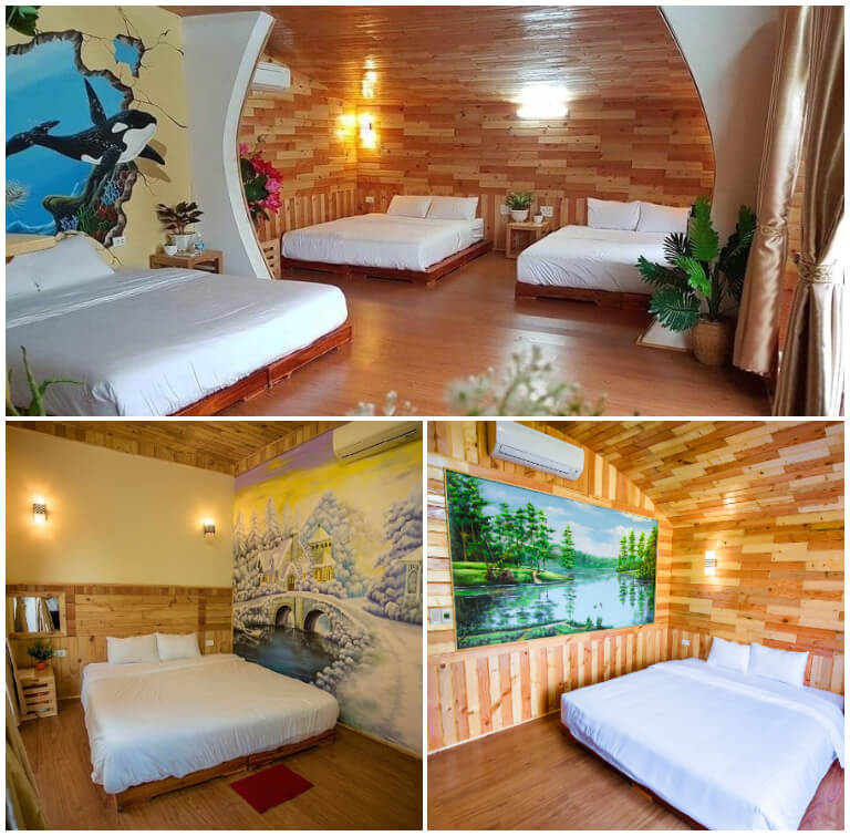Phòng được trang bị giường kingsize rộng lớn và được trang trí thêm bằng những bức tranh phong cảnh thiên nhiên tuyệt đẹp.