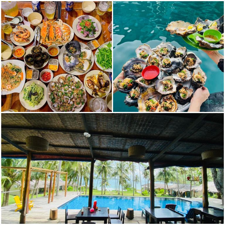 Langchia Nam Du Resort với khu vực nhà hàng được thiết kế mở độc đáo thông giữa khu vực ăn và bếp, mang đến các món ăn đặc trưng biển.