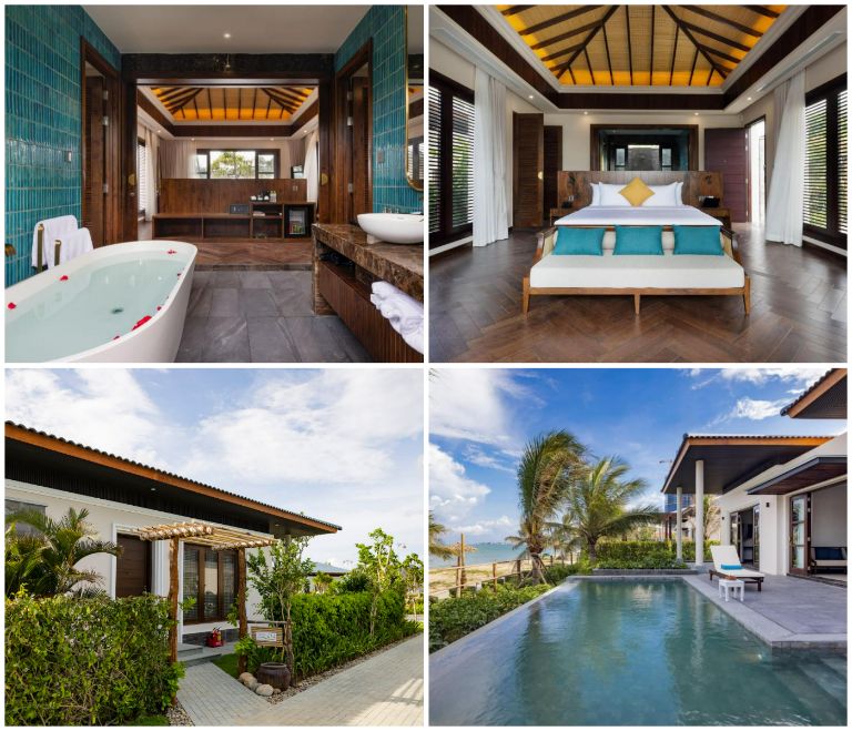 Các căn villa đem đến trải nghiệm sang trọng, cao cấp với lối thiết kế hơi hướng Đông Dương cổ điển và bể bơi vô cực trước hiên nhà. (Nguồn: Internet)